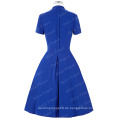 Belle Poque Stock Solid Farbe Kurzarm V-Ausschnitt Blau Vintage Retro 50s Kleid BP000070-2